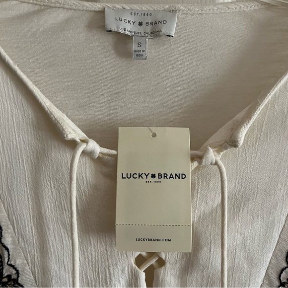 Lucky Brand Women’s Boho Embroidered Flare Sleeve Lace Up  Top S - Picture 8 of 14